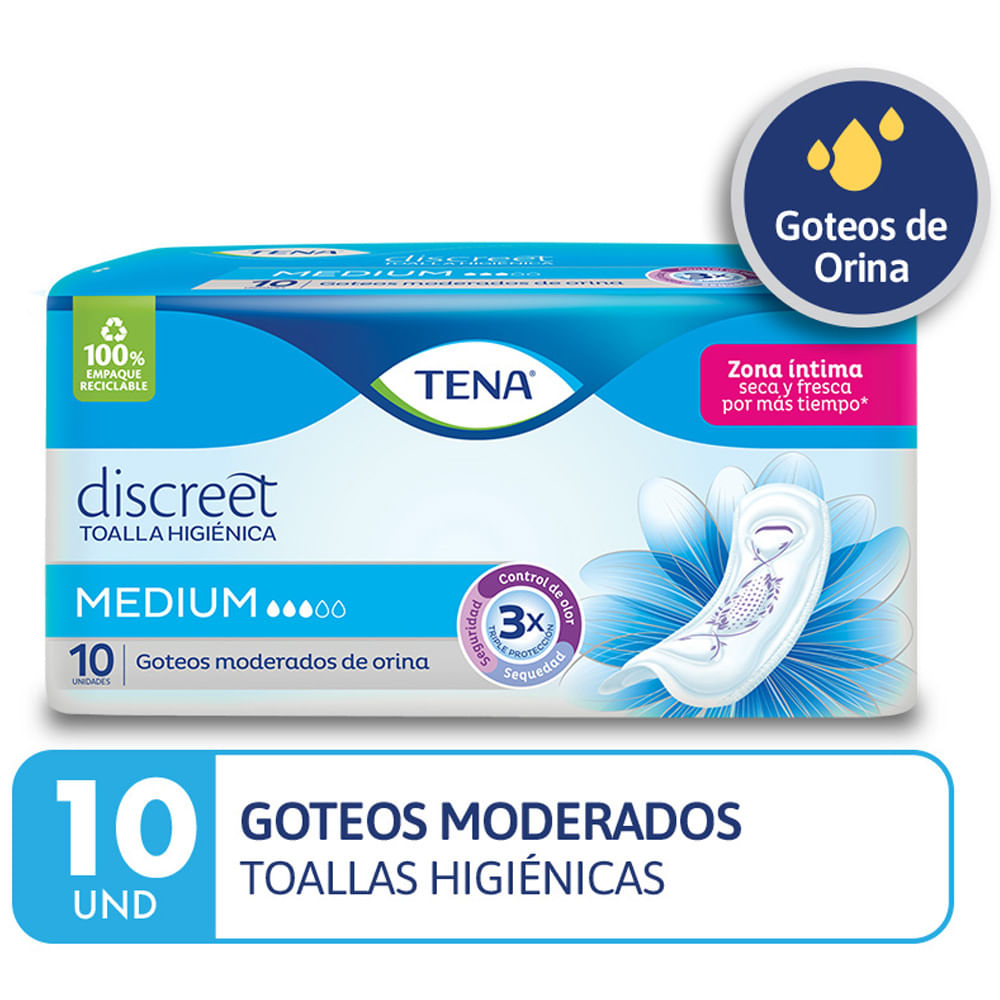 Toallas Higiénicas TENA Discreet Medium Paquete 10un
