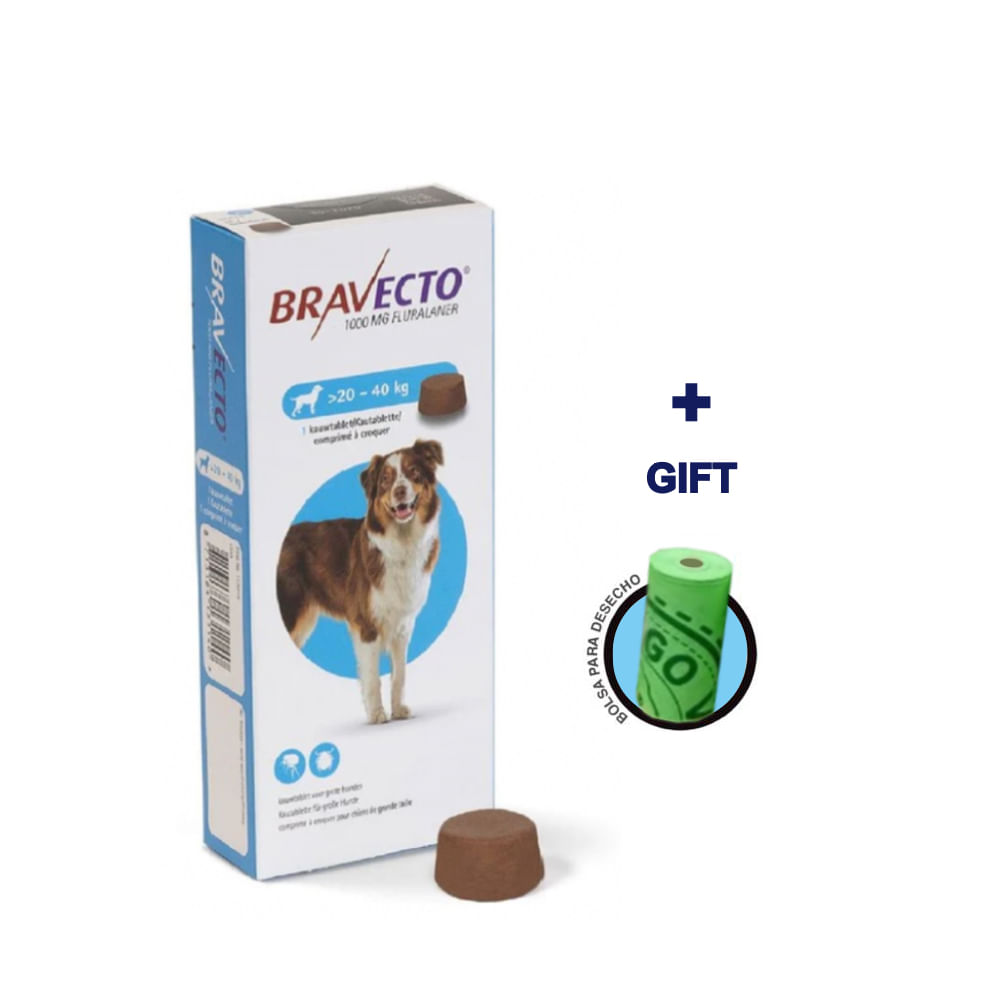 Antipulgas para Perros Bravecto 1000Mg de 20 a 40 Kg + Gift