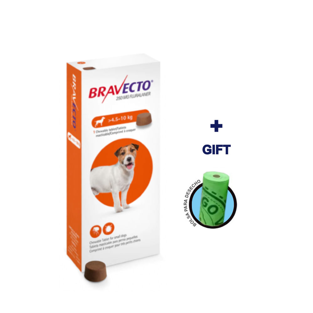 Antipulgas para Perros Bravecto 250Mg de 4.5 a 10 Kg + Gift