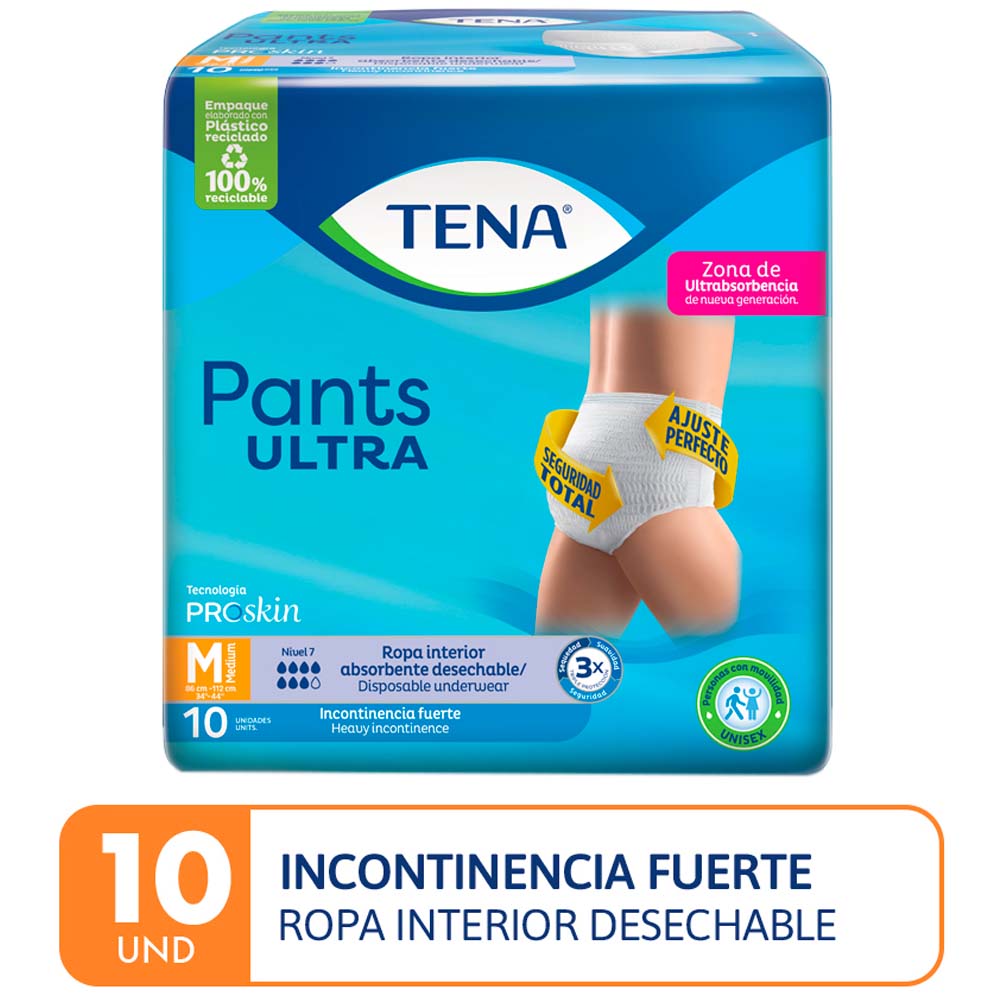 Ropa interior desechable TENA Pants Ultra Incontinencia Fuerte Talla M Paquete 10un