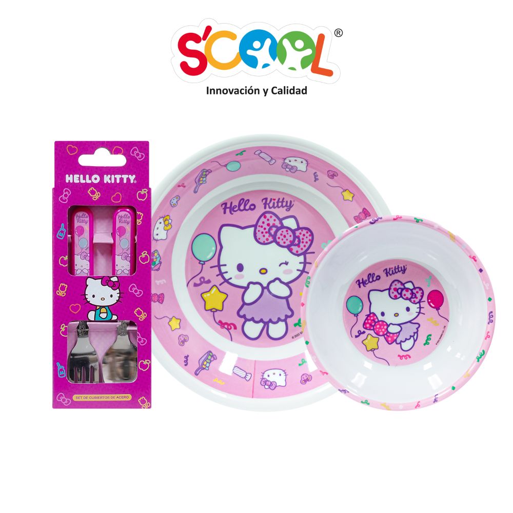 Set Melamine 3 Piezas Hello Kitty con Cubiertos