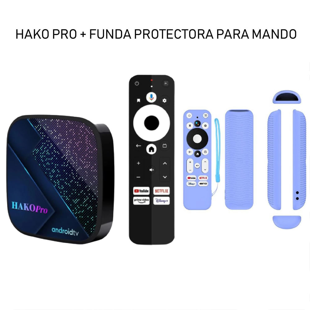 TV Box Hako Pro Android TV 4K S905Y4 Ultra HD + Funda Celeste PROTEC
