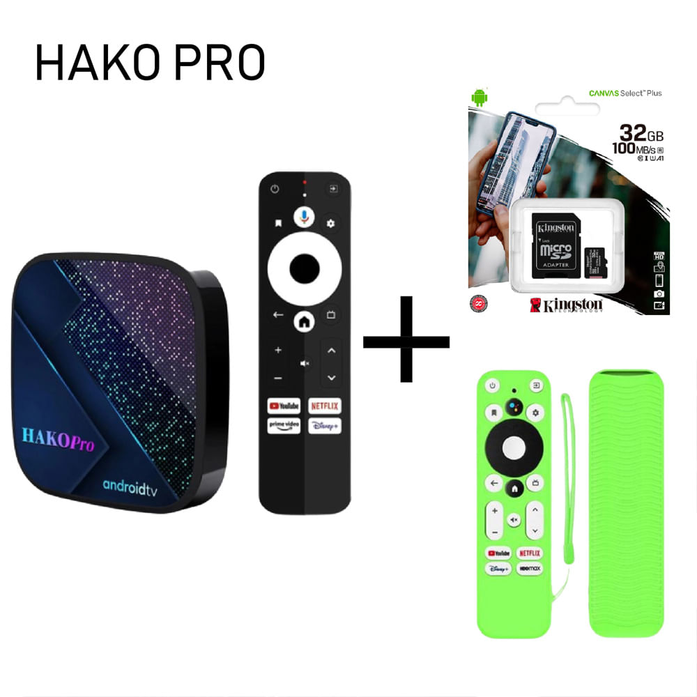 TV Box Hako Pro Android TV 4K S905Y4 Ultra HD + Funda Verde PROTEC+ MEM 32G