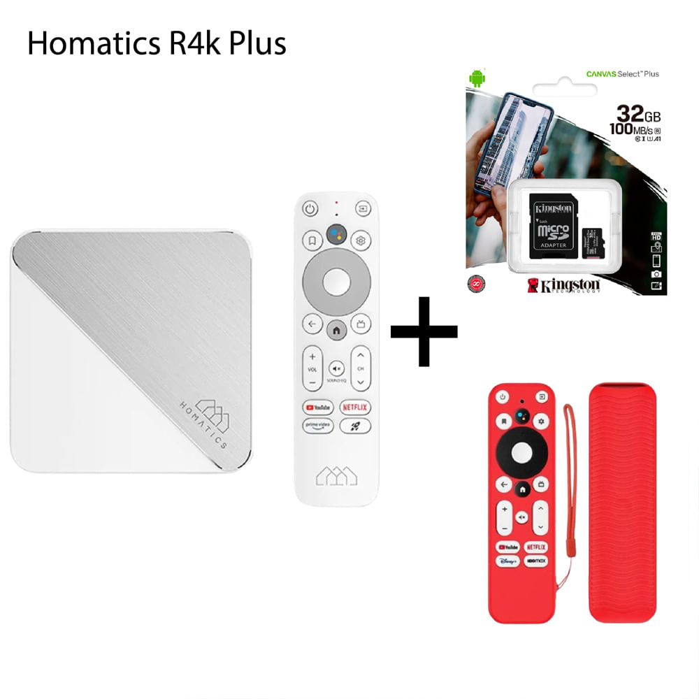 Homatics Box R4K Android Tv 11 + Funda Rojo PROTEC + MEM 32G