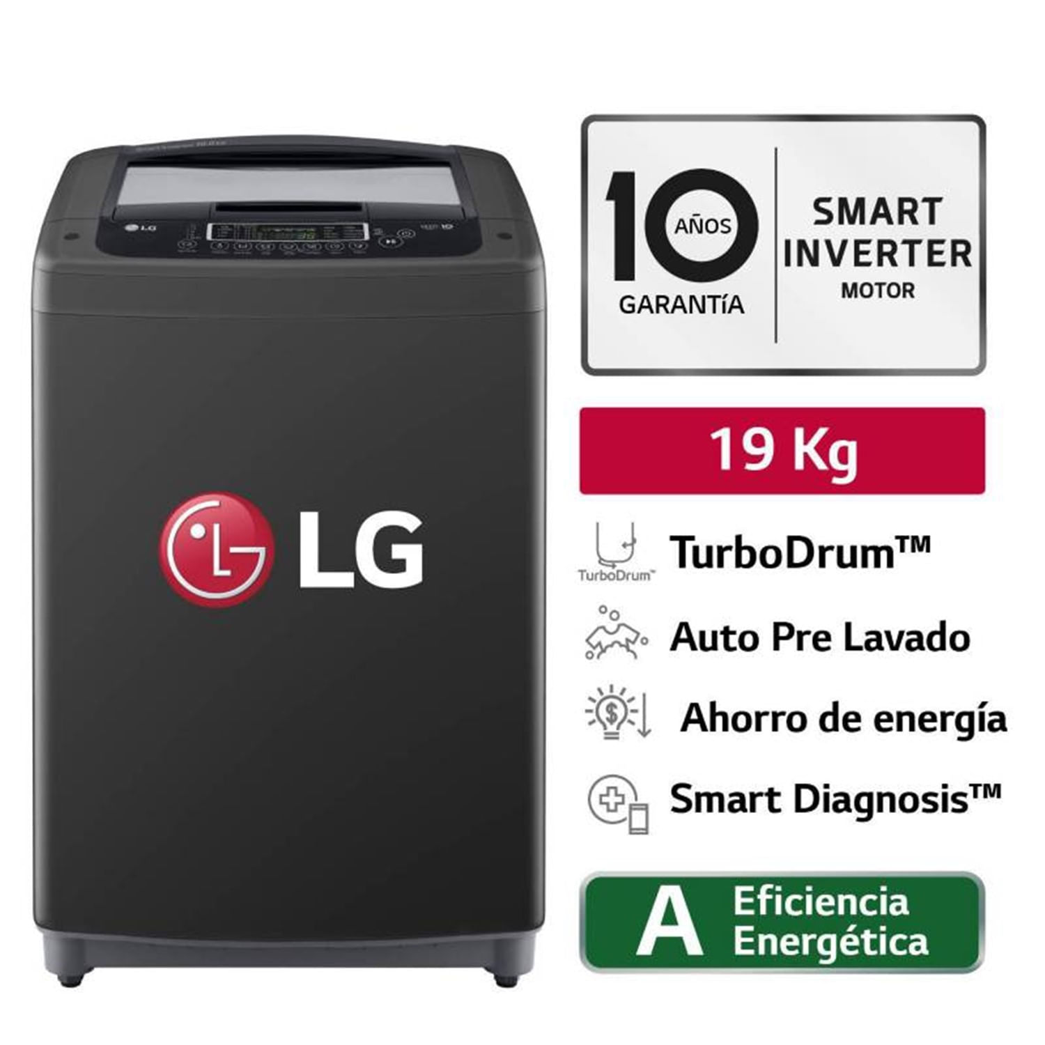 Lavadora LG 19KG WT19BPB Smart Motion Carga Superior Negro