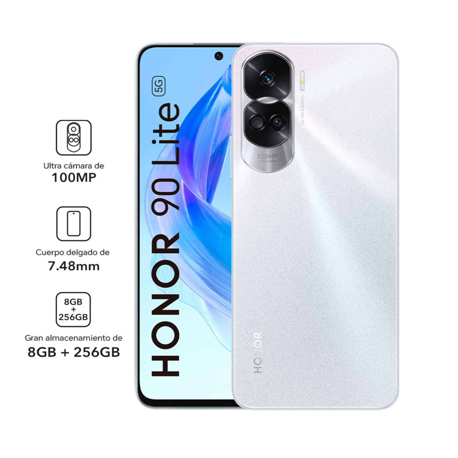 Smartphone HONOR 90 Lite Plateado 8GB+256GB Dual Sim