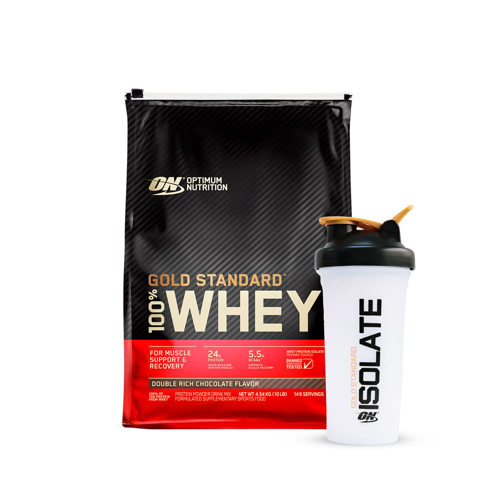 Proteina Gold Standard Whey Optimum Nutrition 10 LB Chocolate con Shaker Gratis