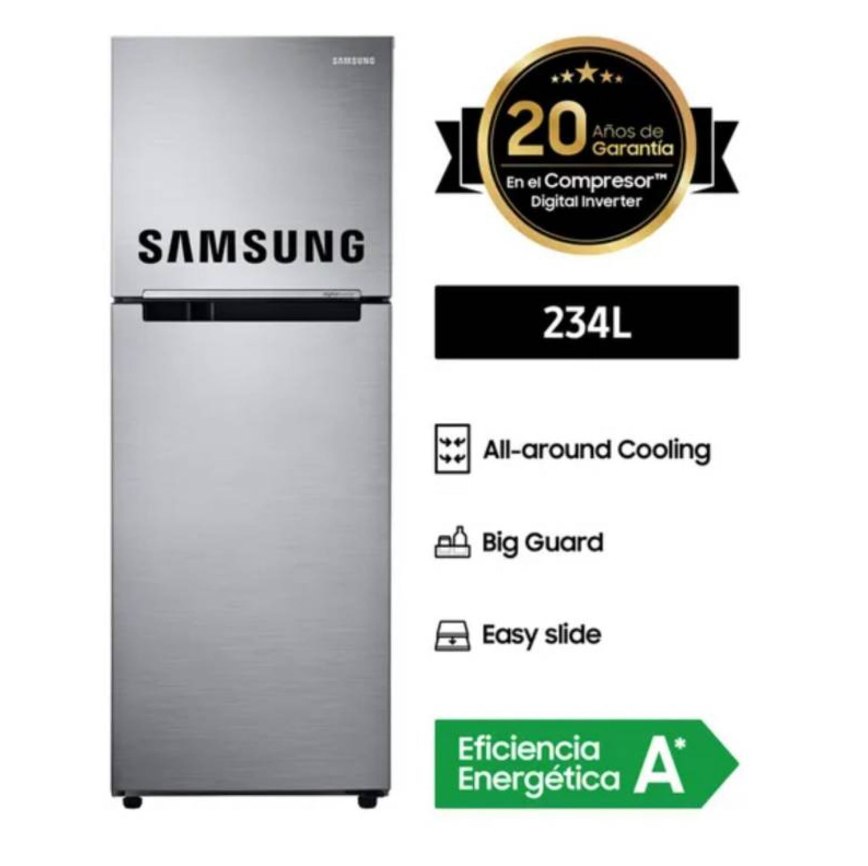 Refrigeradora Samsung RT22FARADS8PE No frost 234 Litros