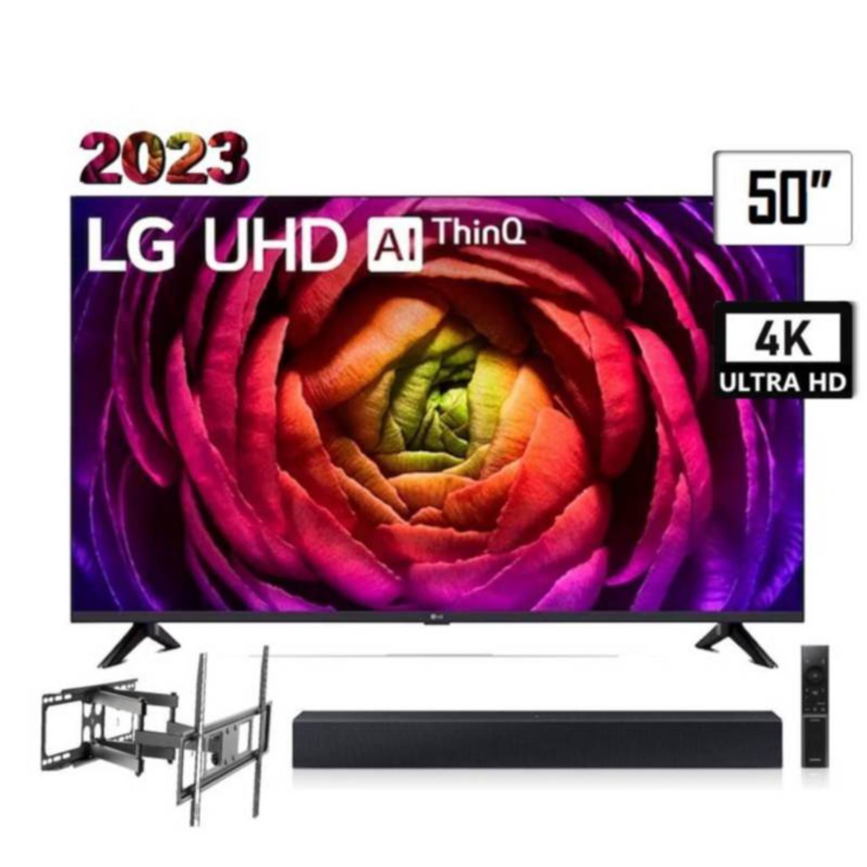 Televisor LG 50 Smart TV 4K UHD 50UR7300 2023 + Rack + Soundbar C400