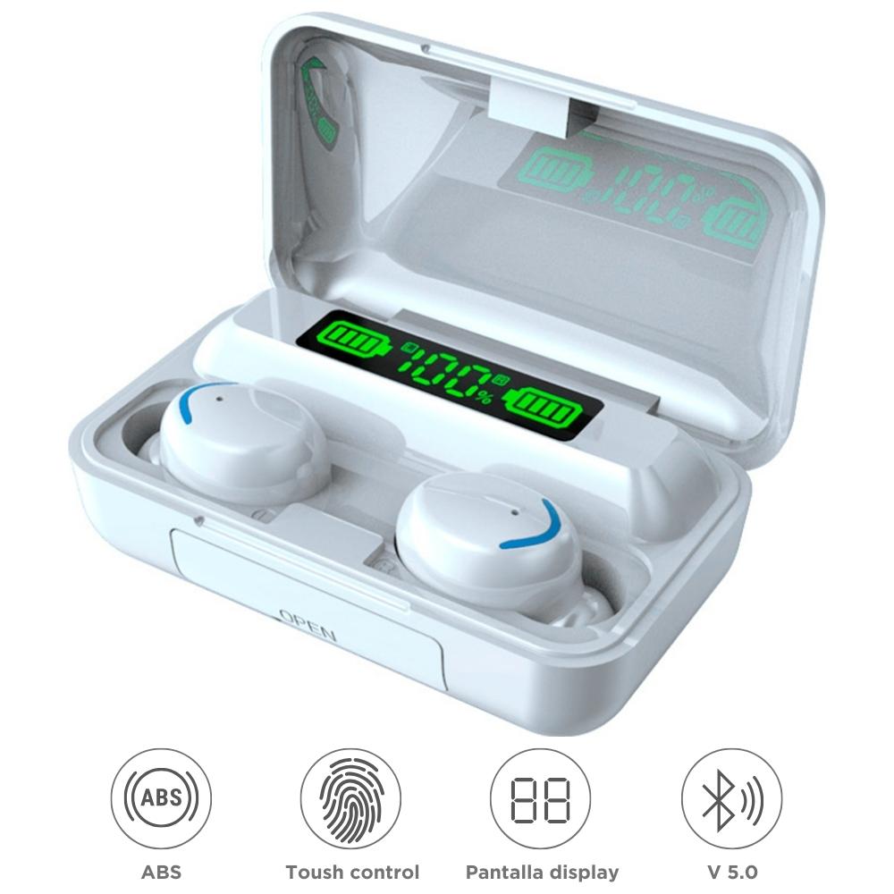 Audífonos Bluetooth F9 -5C Inalámbrico Power Bank Touch Pantalla Led Blanco A39
