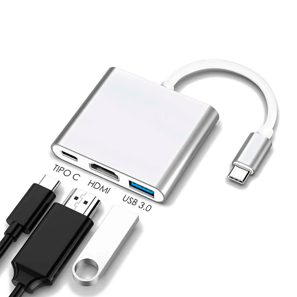 Adaptador Hub 3 en 1 Tipo C , USB 3.0, HDMI, Tipo C