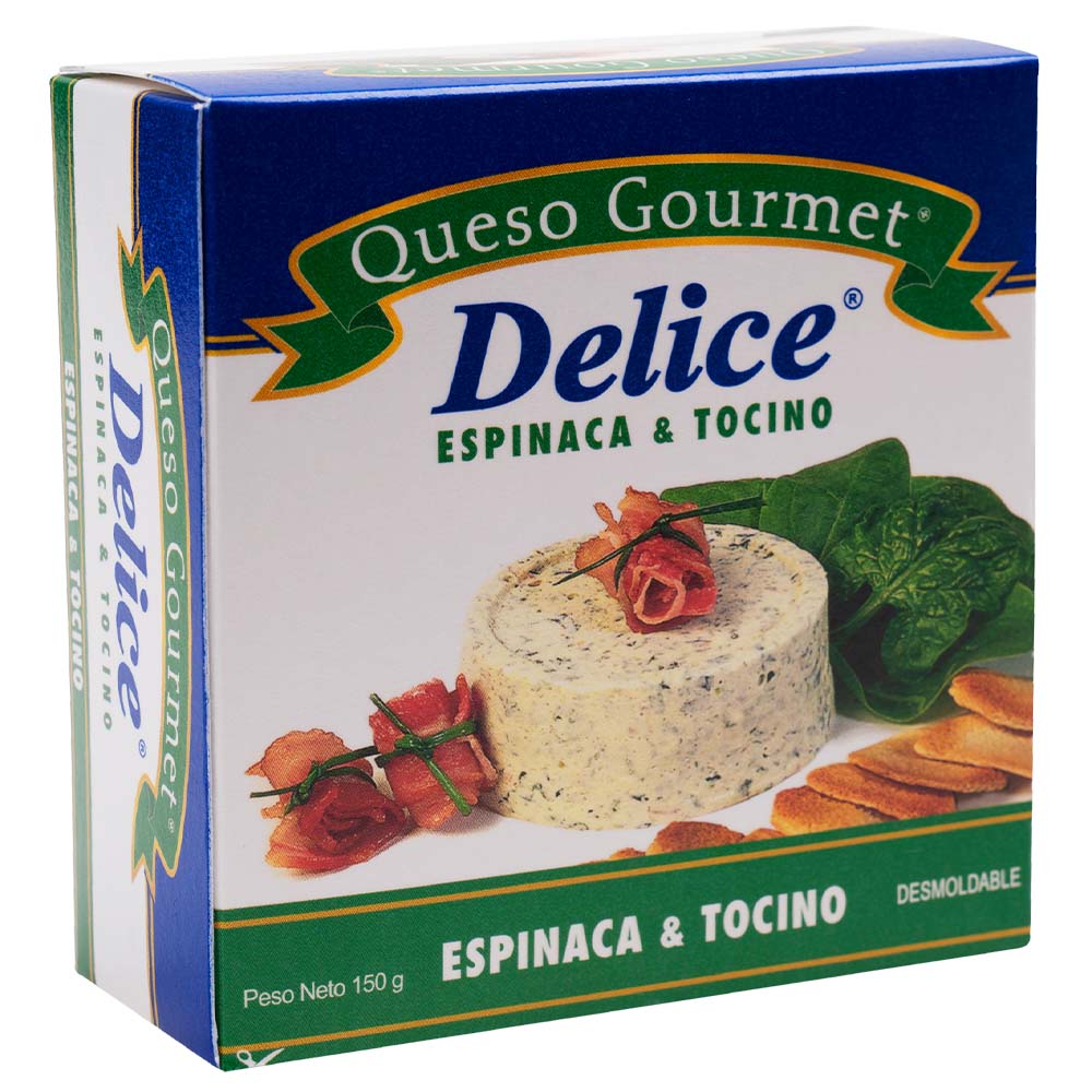 Queso Gourmet DELICE Espinaca & Tocino Paquete 150g