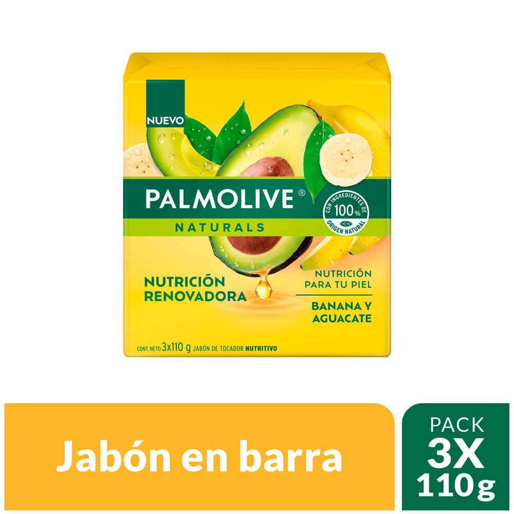 Jabón en barra PALMOLIVE Naturals Banana y Aguacate Paquete 3x110g