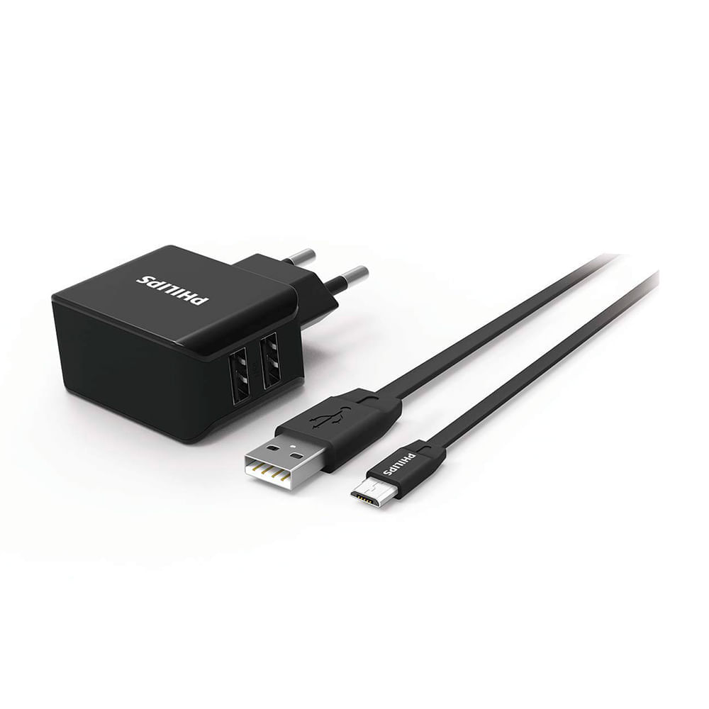 Combo Cargador Pared + Cable Micro Usb Negro Philips