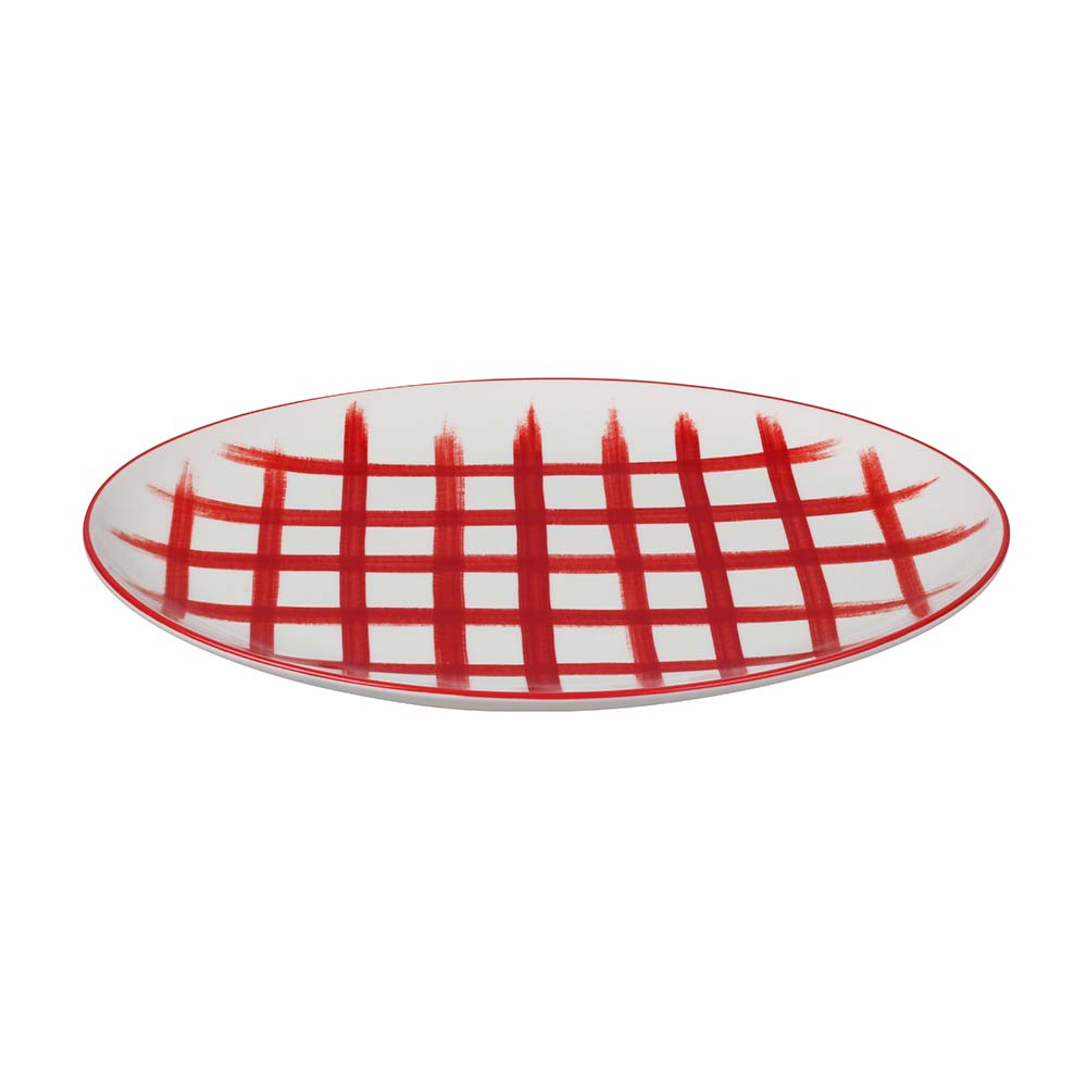 Fuente Ovalada Top Chef Porcelana 30cm Blanco/Borde Rojo Orange