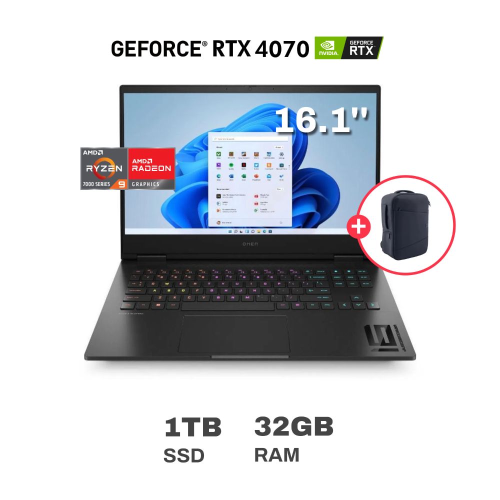 Laptop Gamer HP Omen 16-xf0002la AMD Ryzen 9 32GB RMA 1TB SSD 16.1" RTX 4070 + Mochila HP Creator