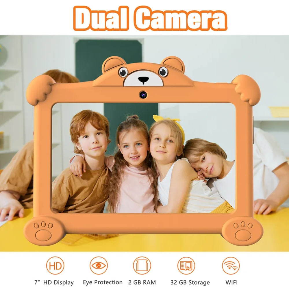 Tablet Para Niños 7 pulgadas 2GB RAM Android 11 32GB PRITOM Oso Naranja