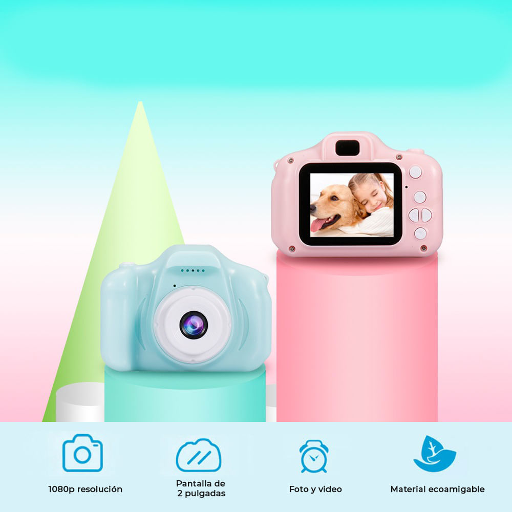 Camara Digital para Niños Ultrabyte con Memoria de 8GB Fotos y Videos Celeste