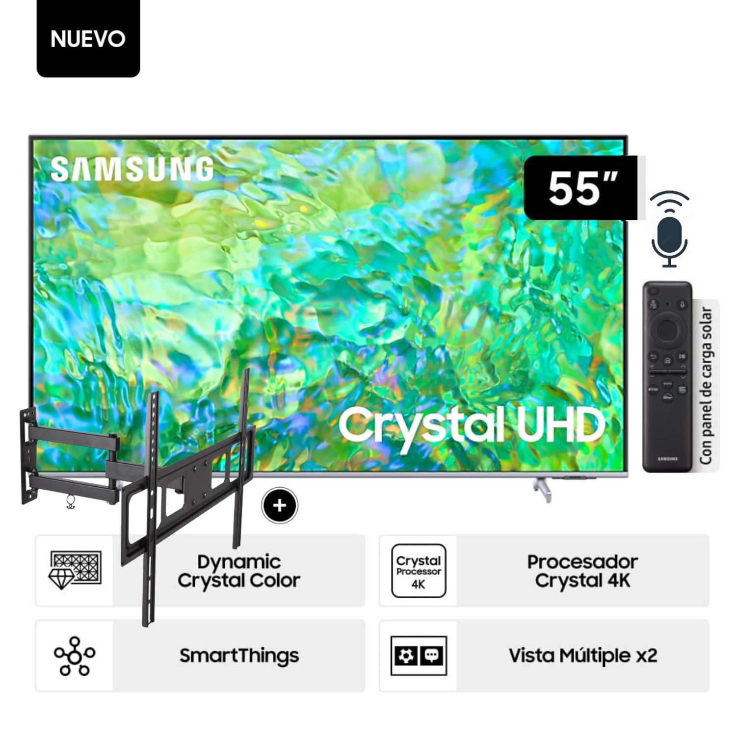 Televisor Samsung 55" LED Smart TV Crystal UHD 4K UN55CU8200GXPE + Rack Giratorio
