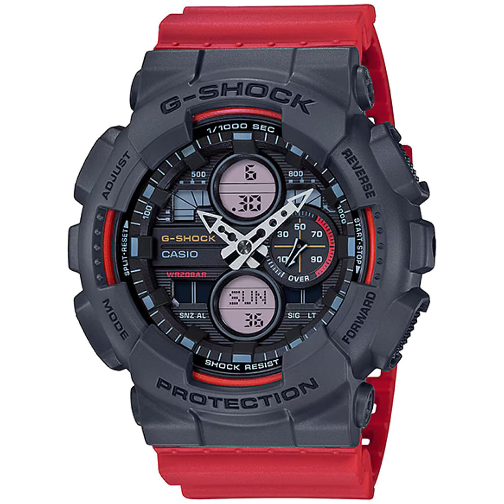 Reloj Casio G-Shock GA140-4A Analógico Digital Luz Led Resina Gris Rojo