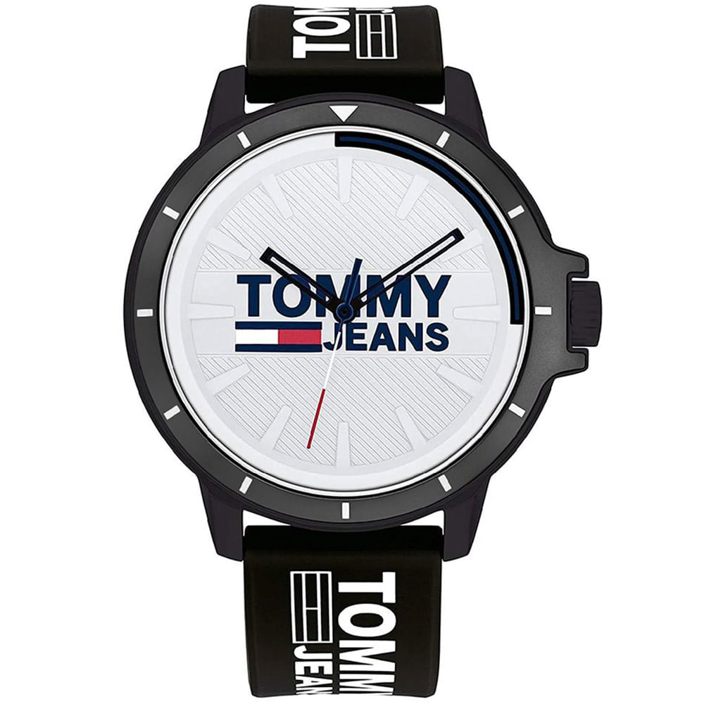Reloj Tommy Hilfiger Jeans 1791828 Para Hombre Correa de Silicona Negro
