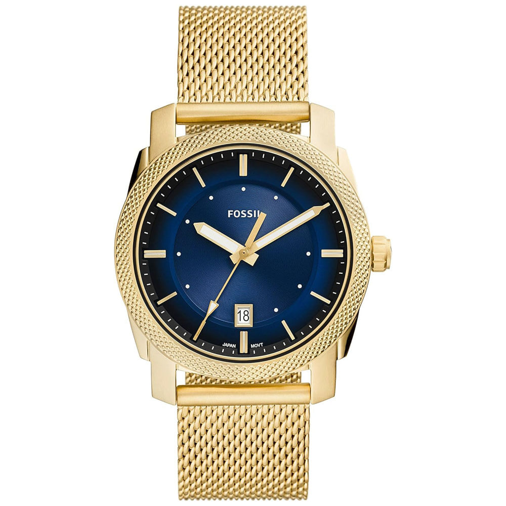 Reloj Fossil Machine FS5794 Fecha Acero Inoxidable Dorado Dial Azul