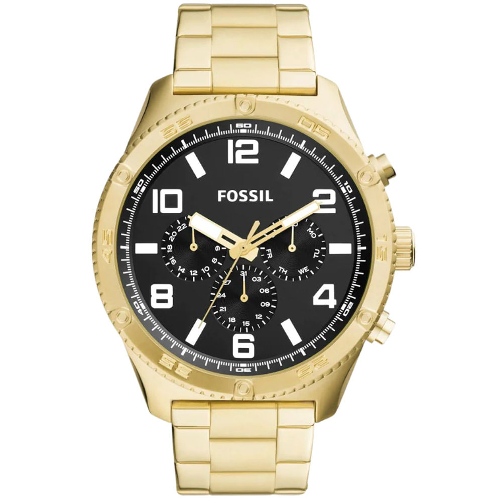 Reloj Fossil Brox BQ2652 Multifuncional Acero Inoxidable Dorado Dial Negro