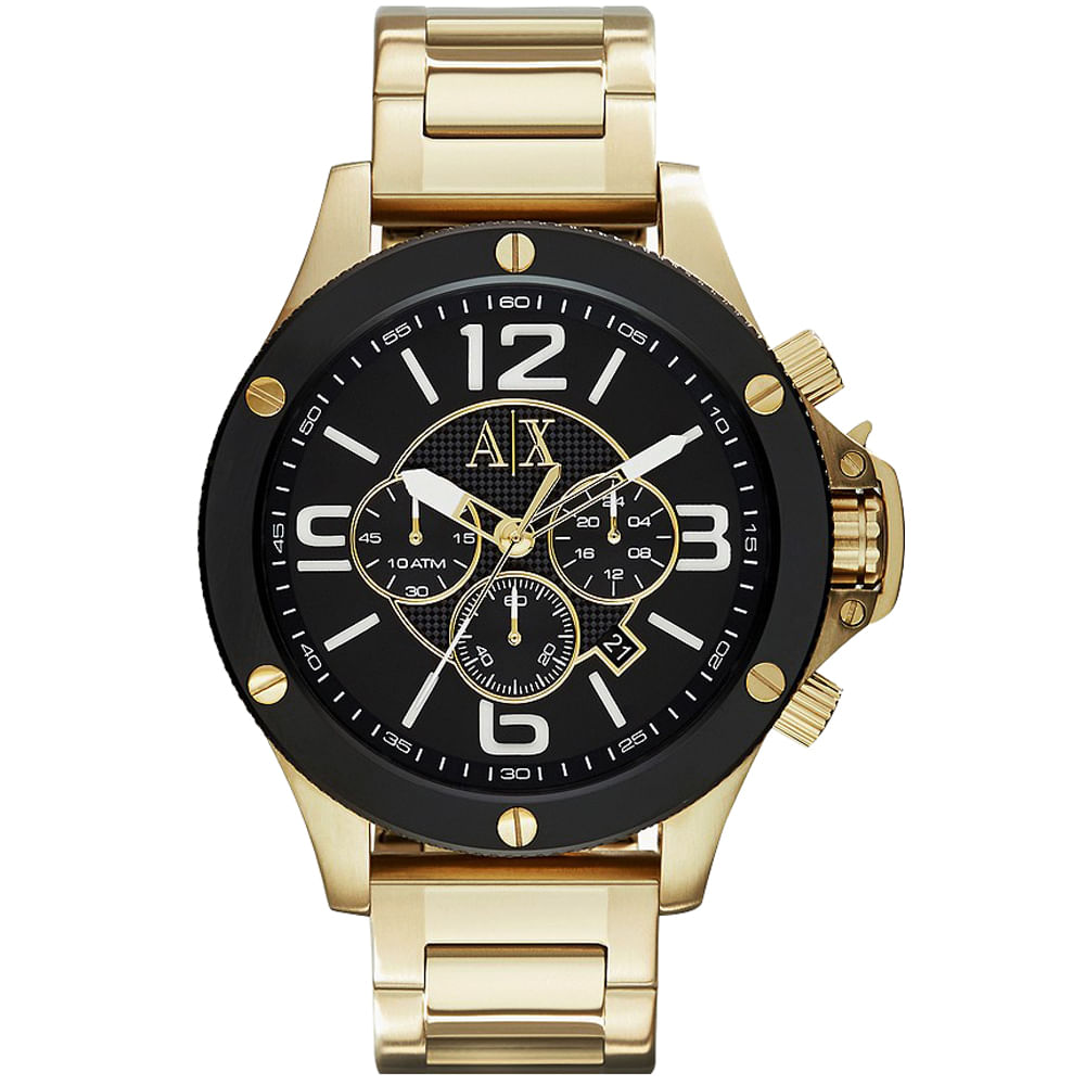 Reloj Armani Exchange AX1511 Fecha Cronómetro Acero Inoxidable Dorado Negro