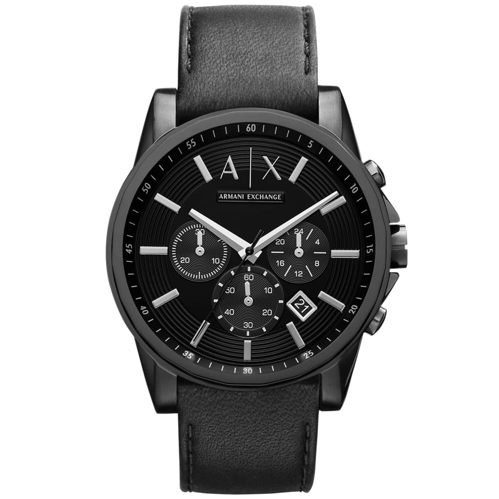 Reloj Armani Exchange Outerbanks AX2098 Fecha Cronómetro Correa de Cuero Negro