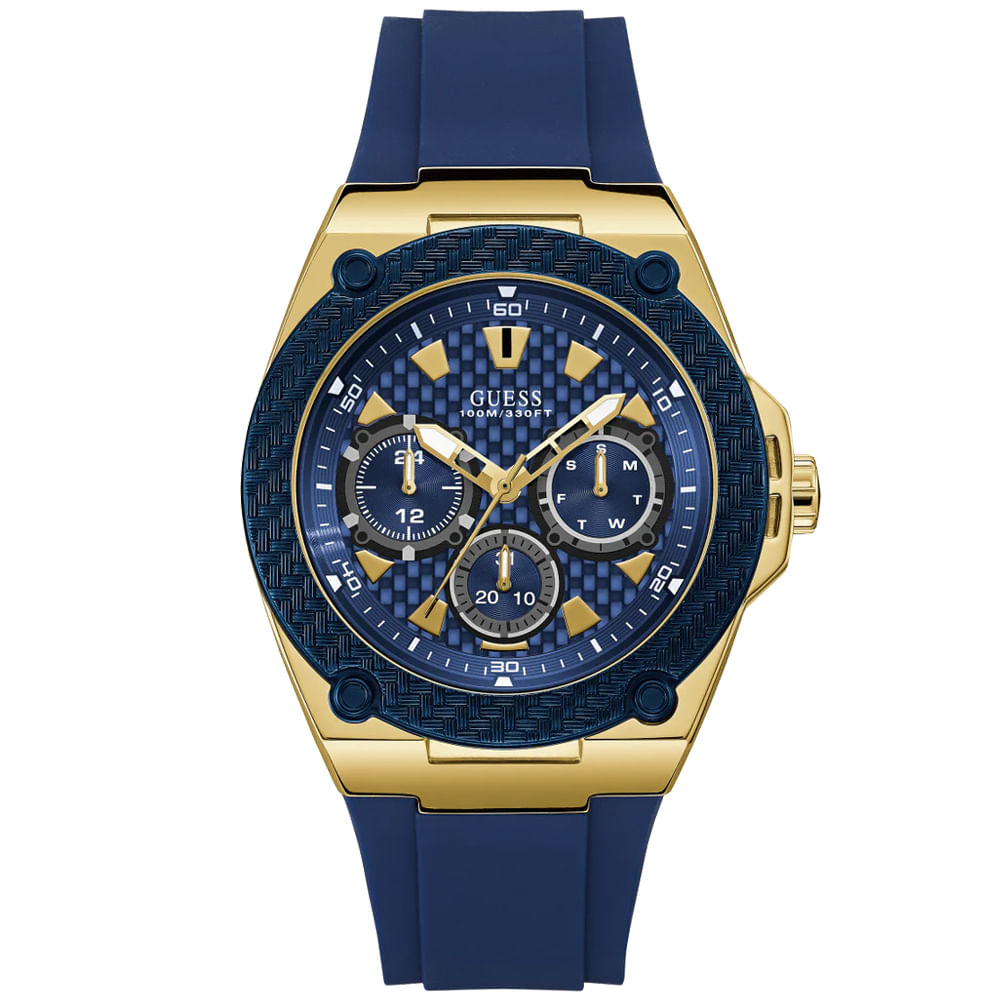 Reloj Guess Legacy U1049G9 Multifuncional Acero Inoxidable Dorado Silicona Azul