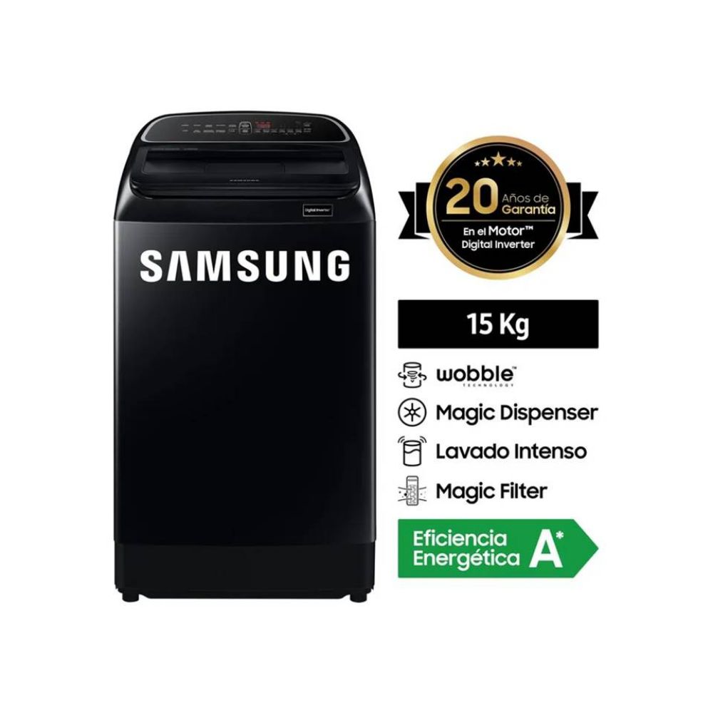 Lavadora Samsung Digital Inverter 15kg Tecnología Wobble WA15T5260BVPE Negro