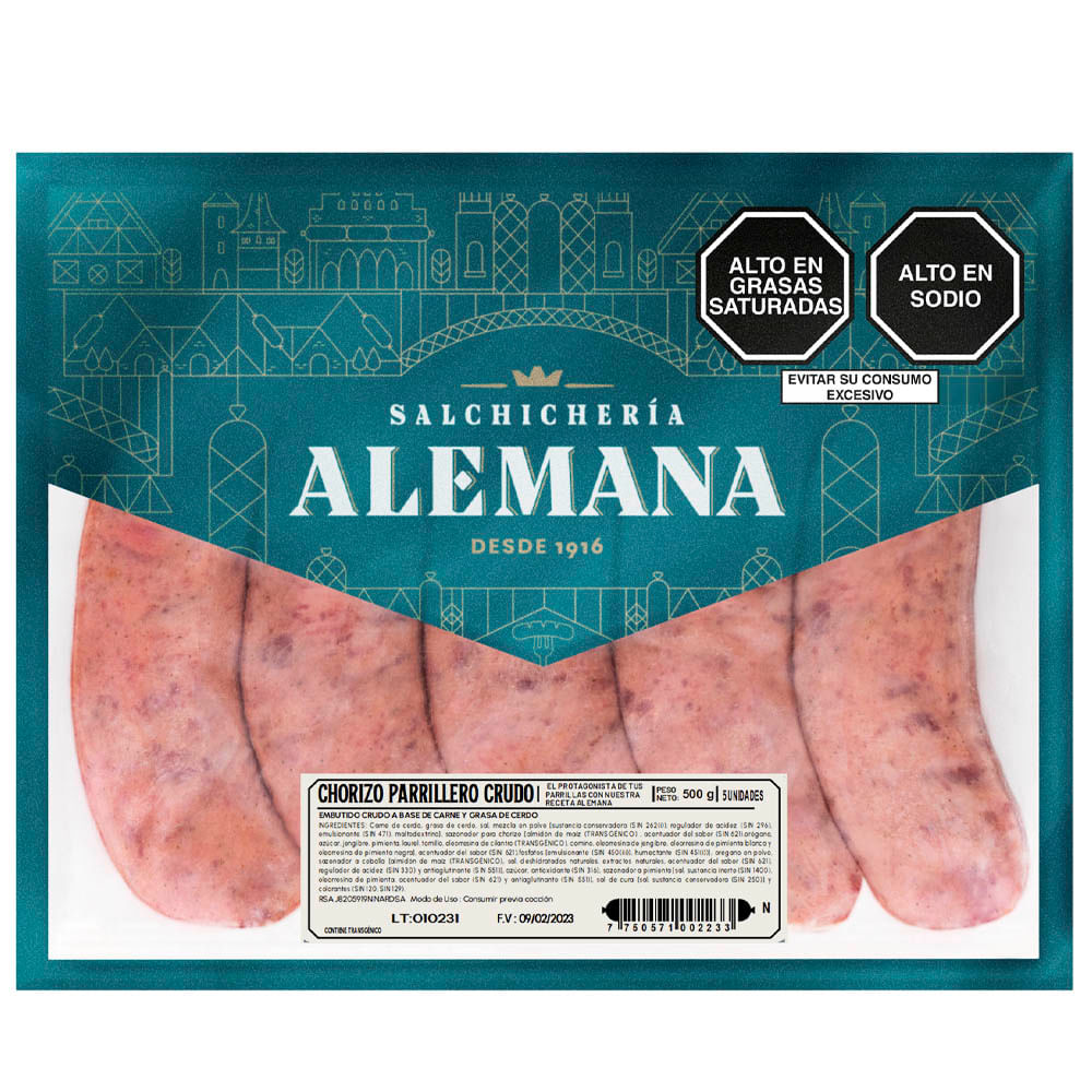 Chorizo Parrillero Crudo SALCHICHERIA ALEMANA Paquete 500g