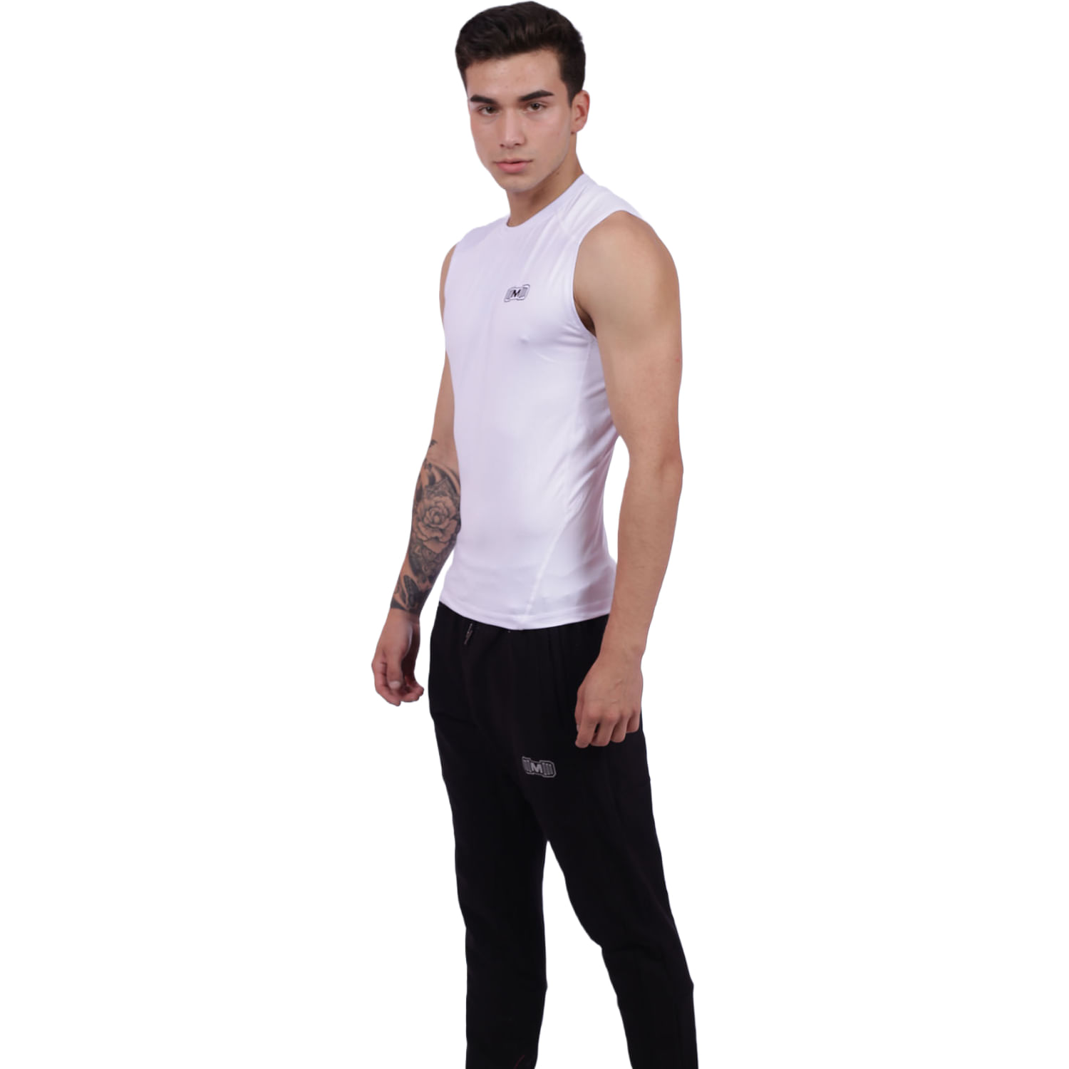 Polo Deportivo de Compresión Manga Cero Muscle Museum Blanco para Hombre