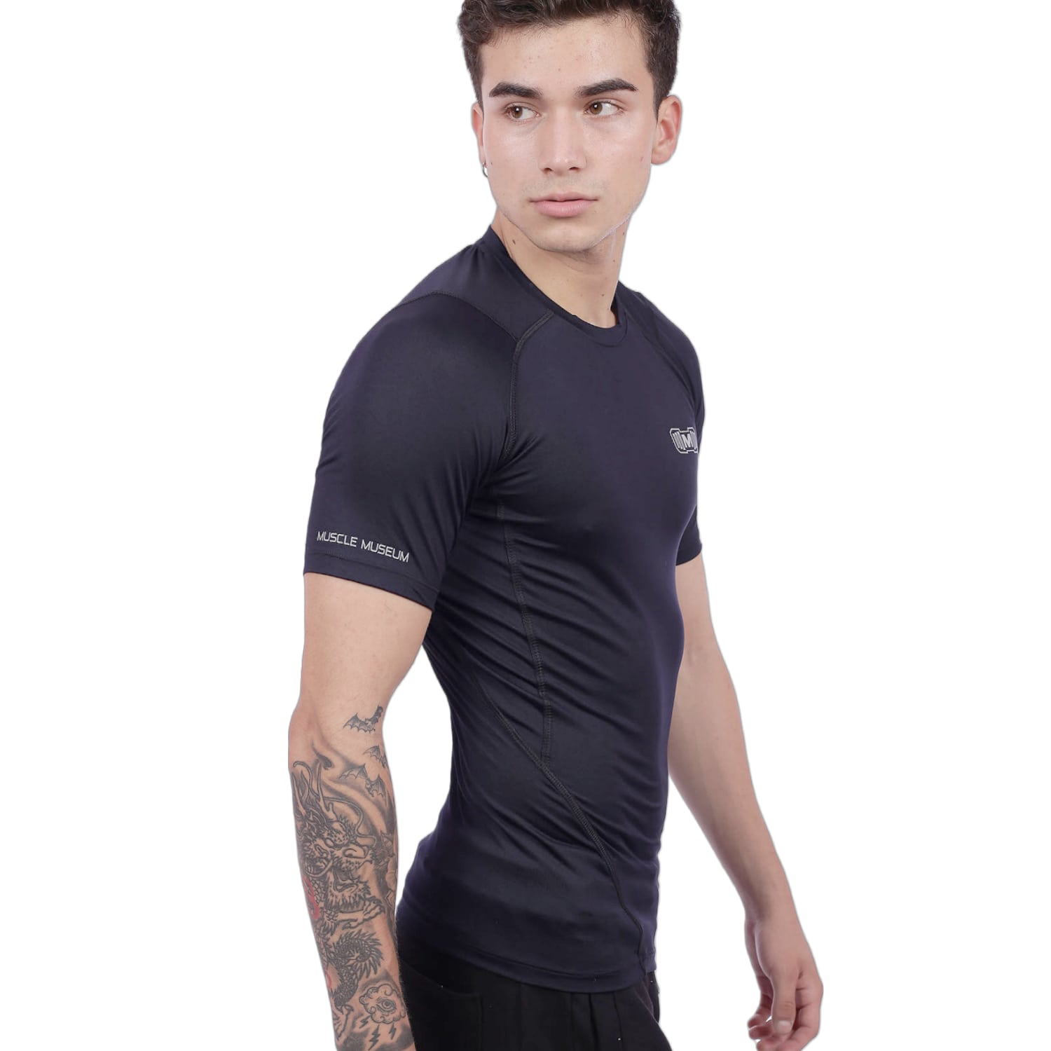 Polo Deportivo de Compresión Manga Corta Muscle Museum Azul Oscuro para Hombre