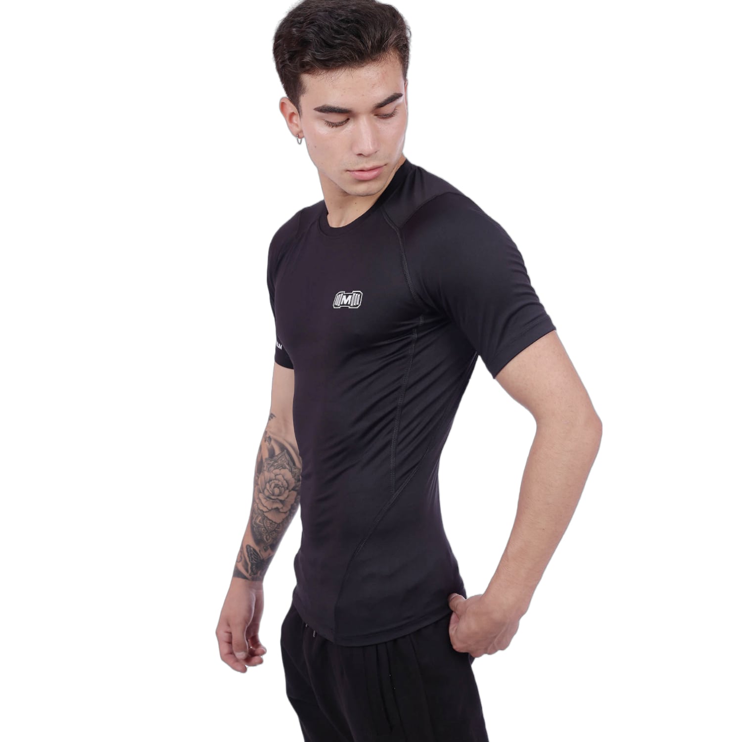 Polo Deportivo de Compresión Manga Corta Muscle Museum Negro para Hombre