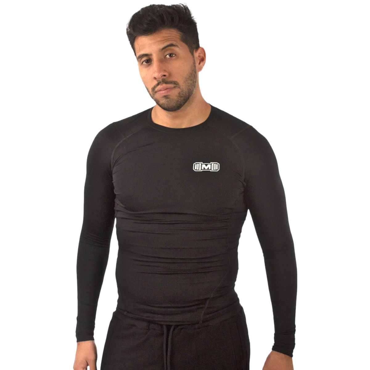 Polo Deportivo de Compresión Manga Larga Muscle Museum Negro para Hombre