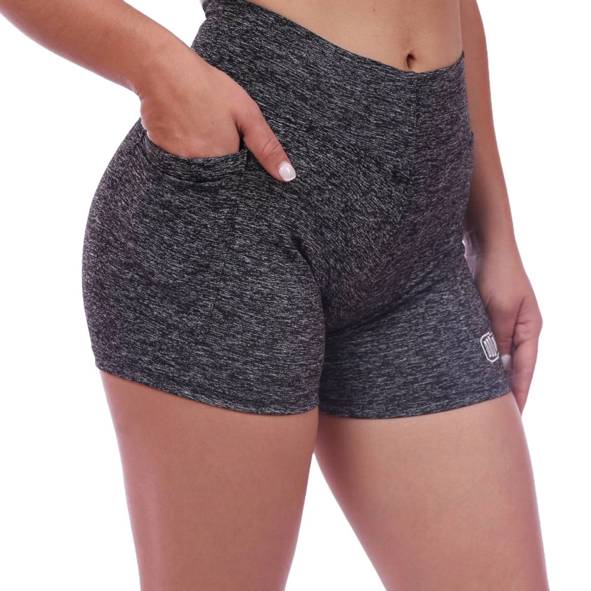 Short Pantaloneta con Bolsillo Lateral Muscle Museum Negro Jaspeado para Mujer