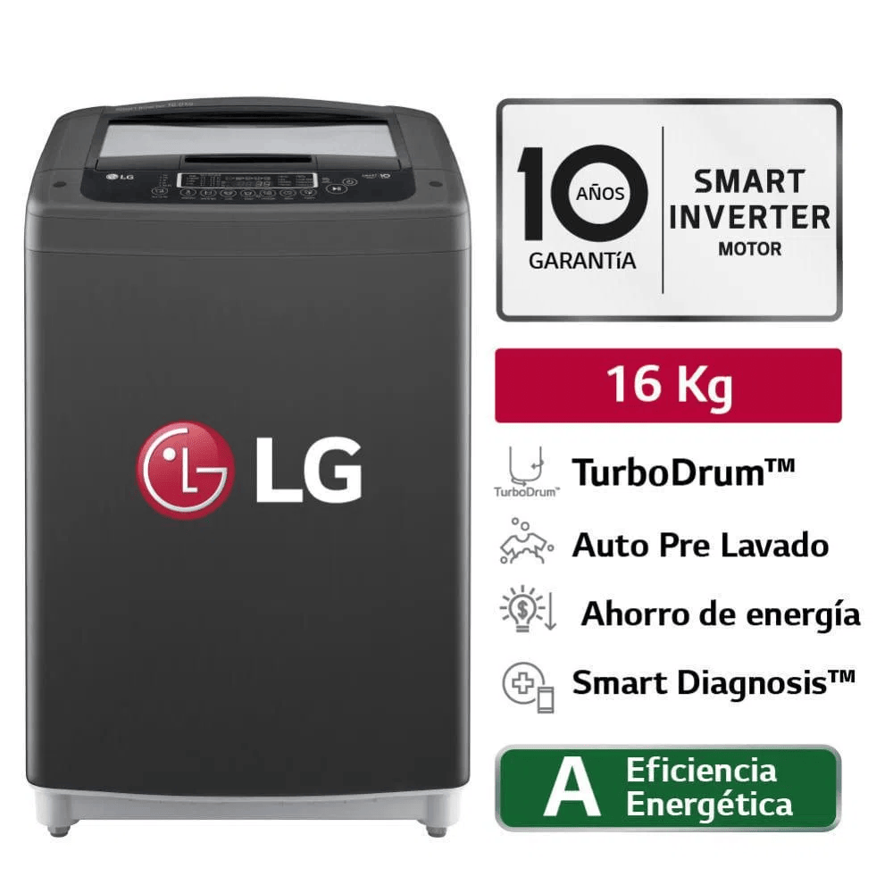 Lavadora LG Carga Superior Smart Inverter 16Kg WT16BPB Negro Claro
