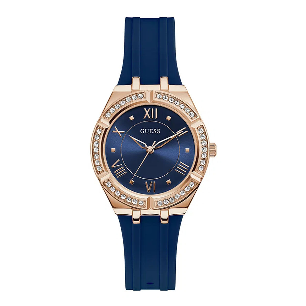 Reloj Guess Acero Oro Rosa con Azul y Silicona Azul GW0034L4