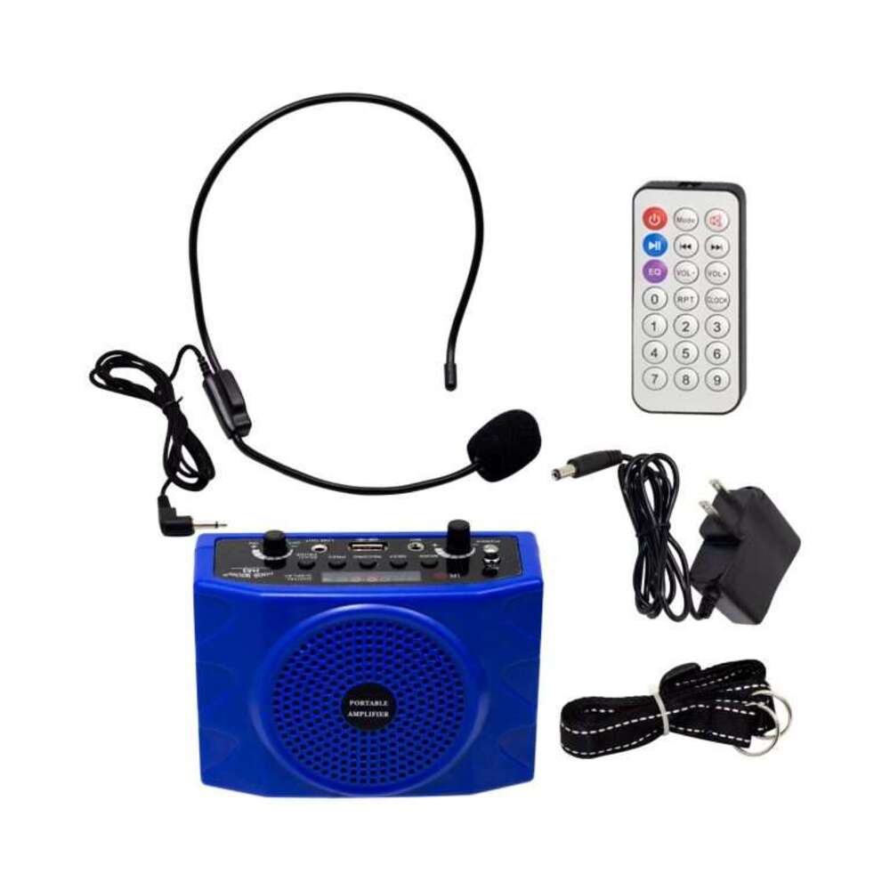 Mini Radio Portátil FM con Bluetooth, USB y Micrófono Tipo Vincha JJ-91001-Blue