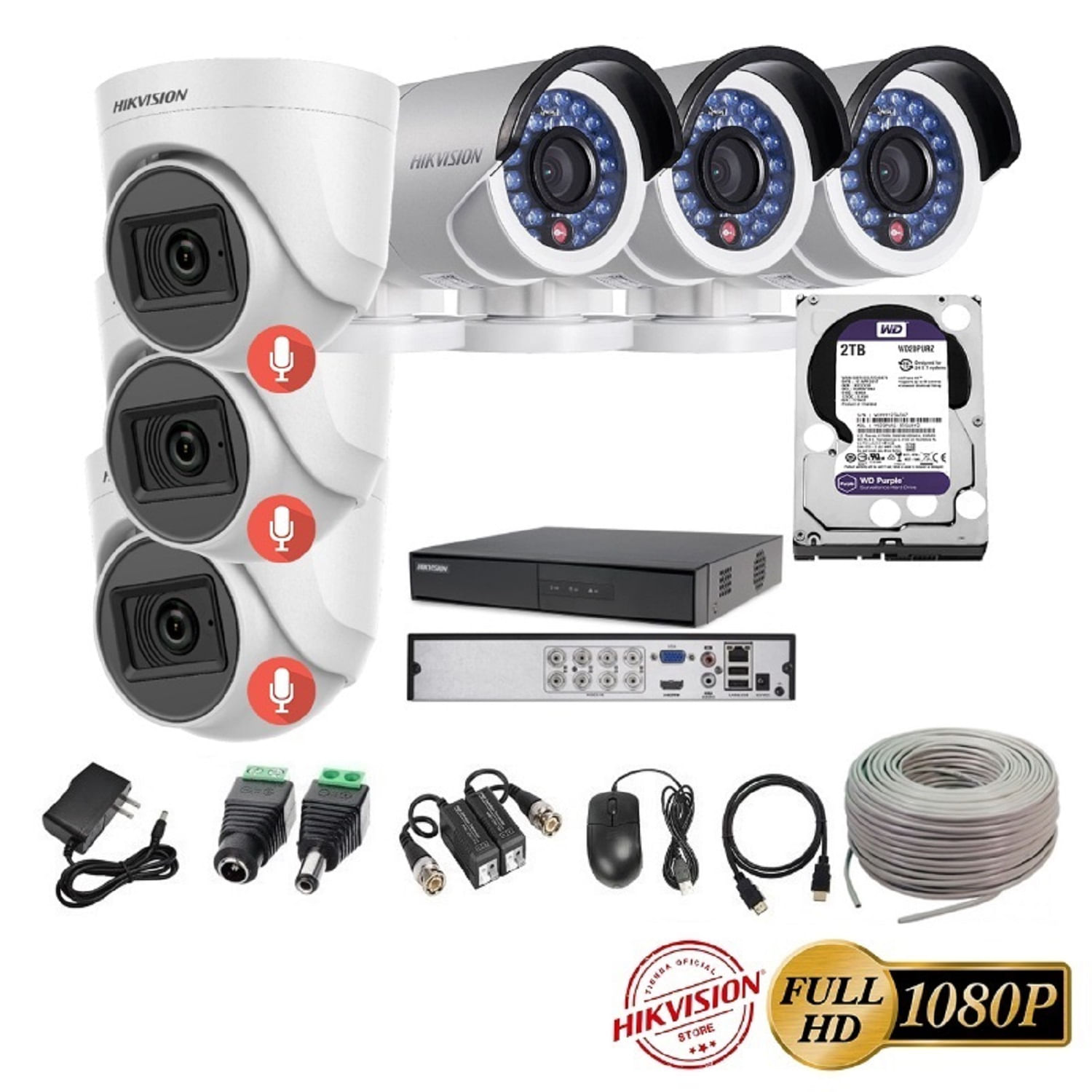 kit 6 Cámaras Seguridad FULLHD Hikvision + 2TB + AUDIO + Cable