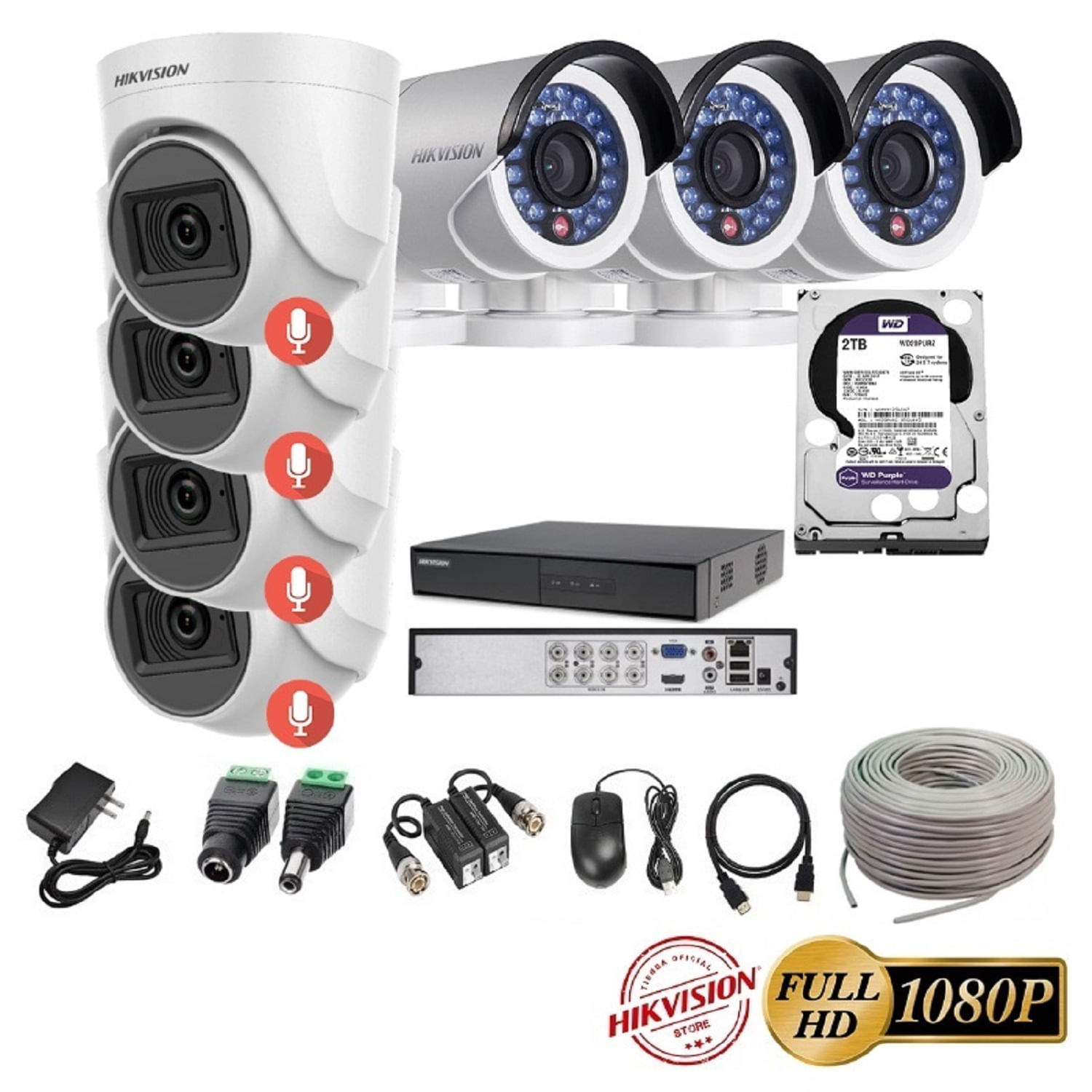 kit 7 Cámaras Seguridad FULLHD Hikvision + 2TB + AUDIO + Cable