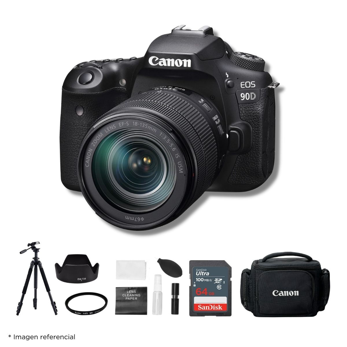 Cámara Canon EOS 90D DSLR y Lente EF-S 18-135 MM IS USM y Kit Ultimate