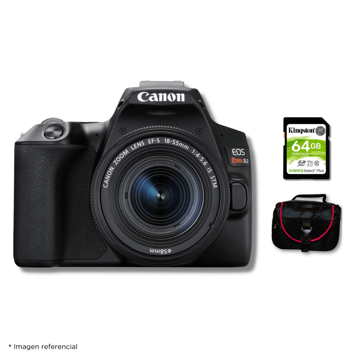 Cámara Canon EOS SL3 y Lente EF-S 18-55MM IS STM y Kit Básico