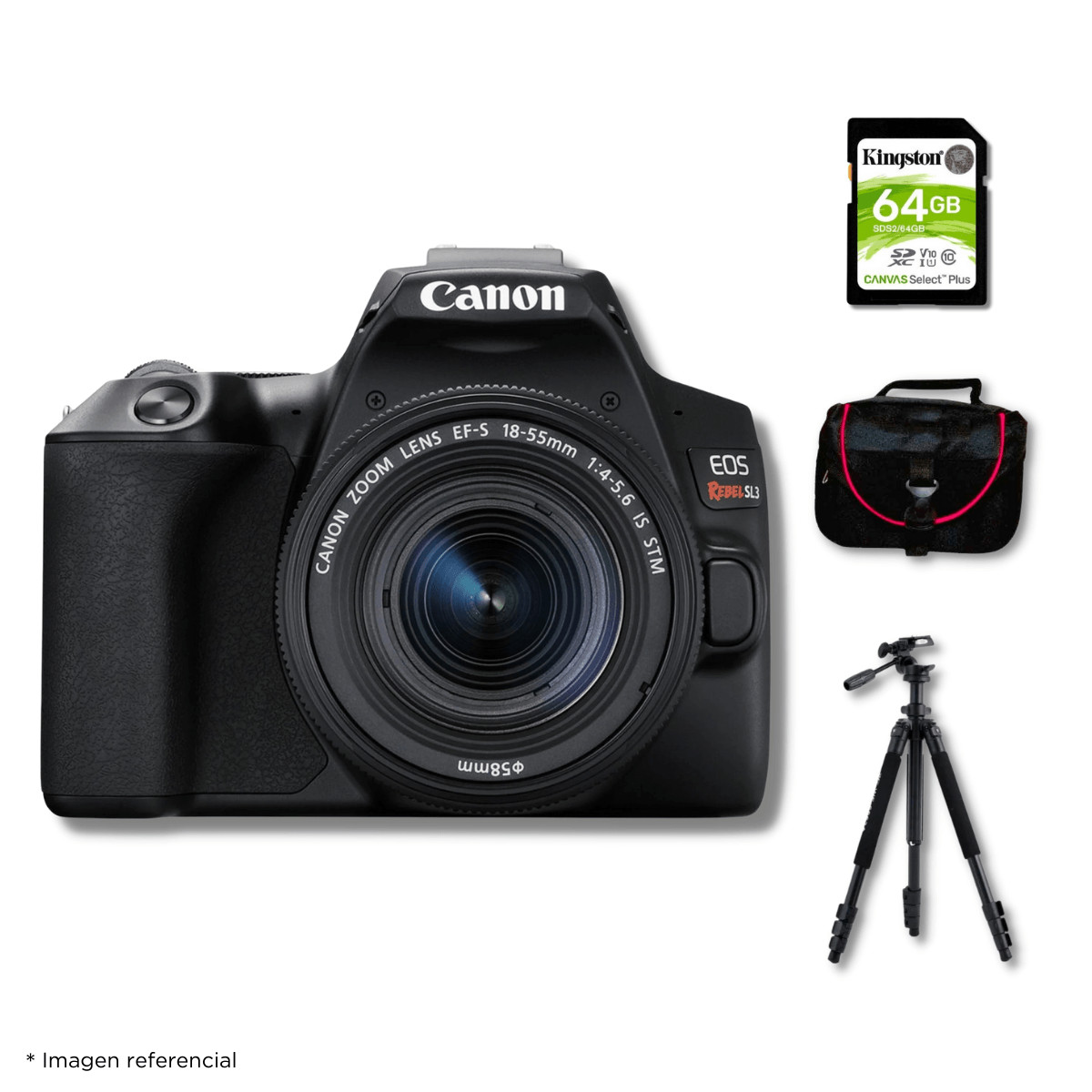 Cámara Canon EOS SL3 y Lente EF-S 18-55MM IS STM y Kit Deluxe