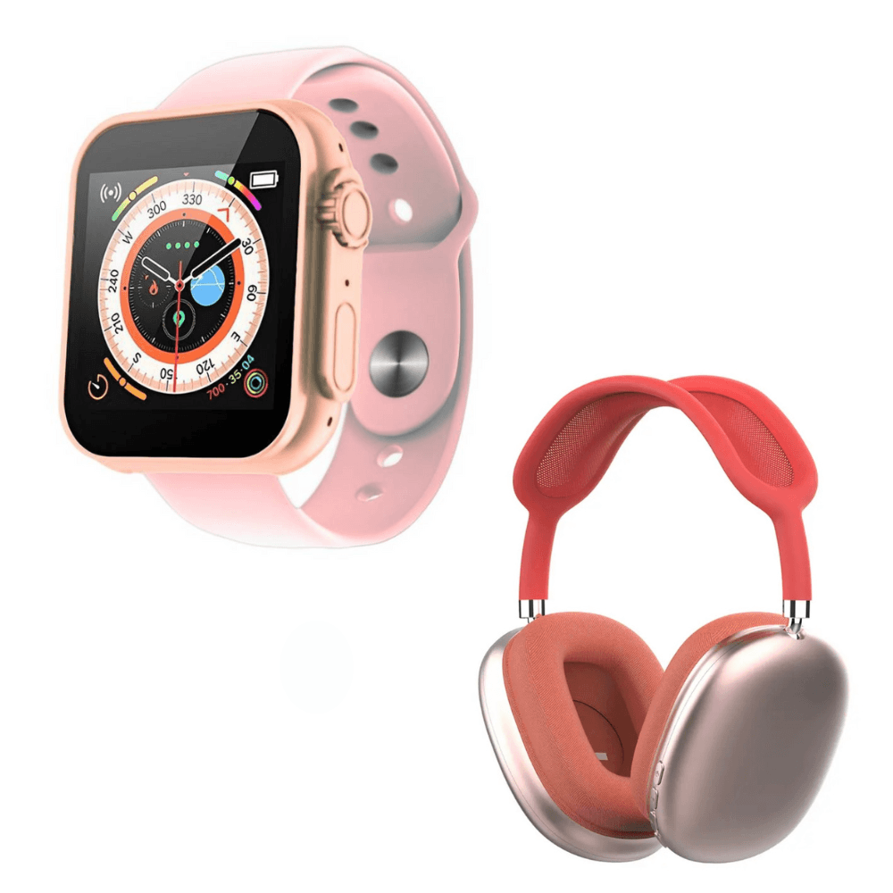 Pack Smartwatch D20 Ultra Rosado y Audífonos Bluetooth P9 Rosado