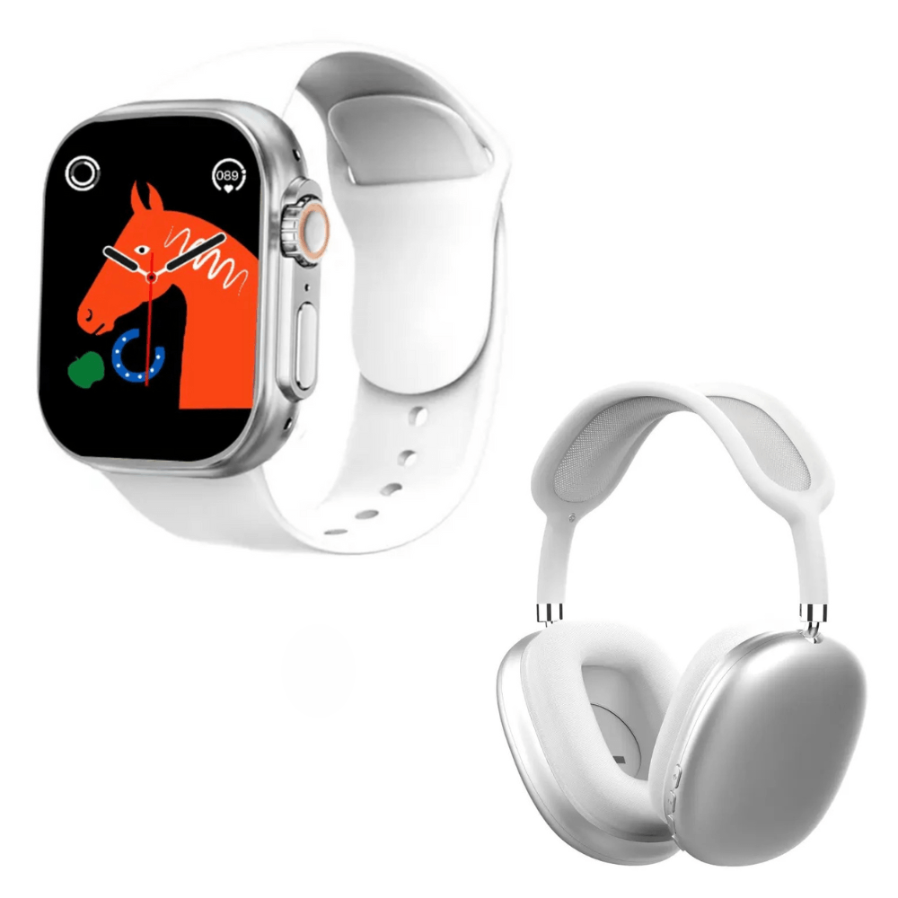 Pack Smartwatch D20 Ultra Blanco y Audífonos Bluetooth P9 Blanco