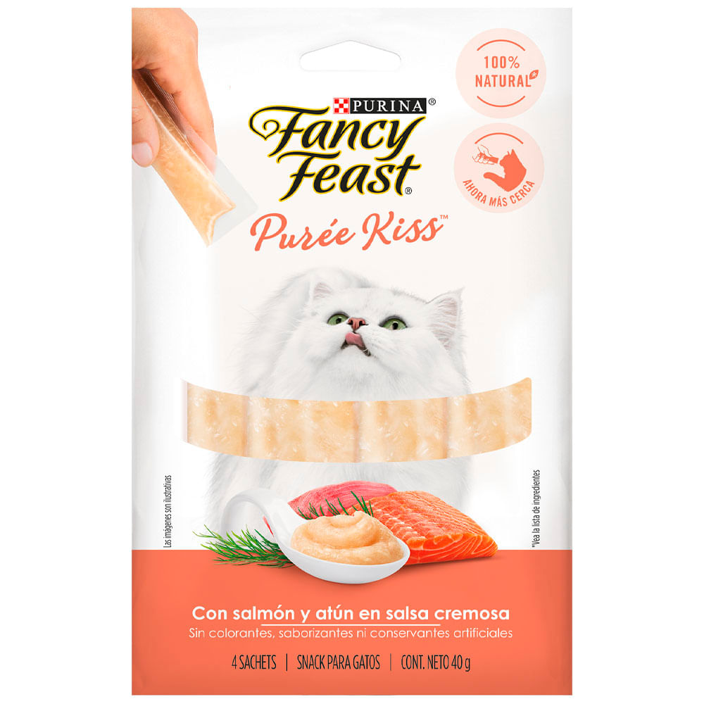 Snack Super Premium para Gatos FANCY FEAST Kiss con Sabor Salmón y Atún de 40 gr