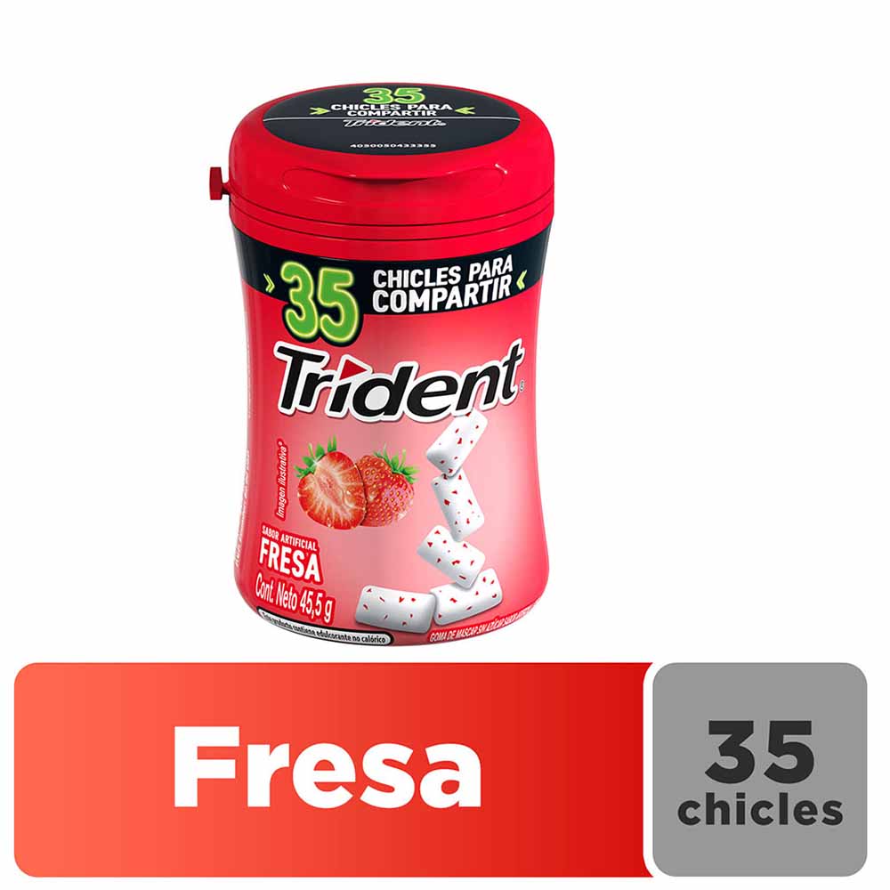 Chicle TRIDENT Botella Sin Azúcar sabor Fresa Envase 35un