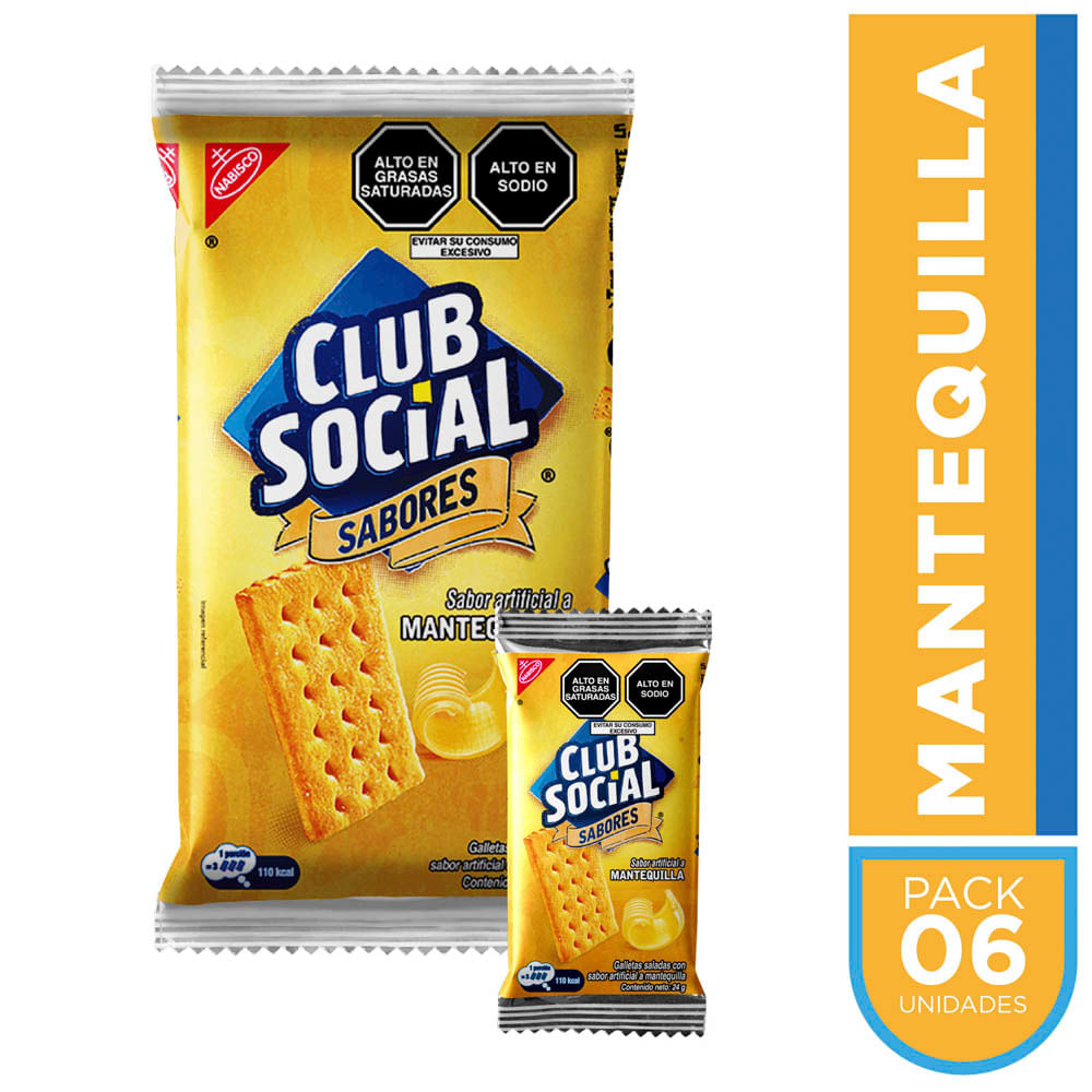 Galletas Saladas CLUB SOCIAL sabor Mantequilla Paquete 6un